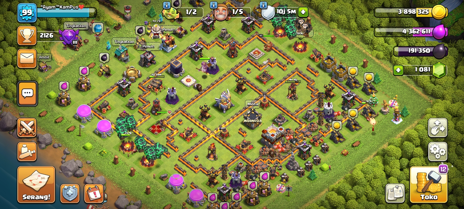 akun coc th 11 th 10 max