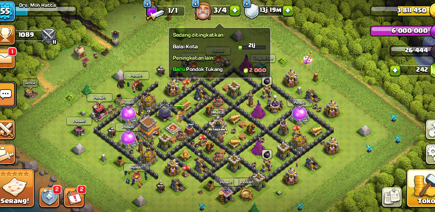 akun coc th 8 max ada skin bb king