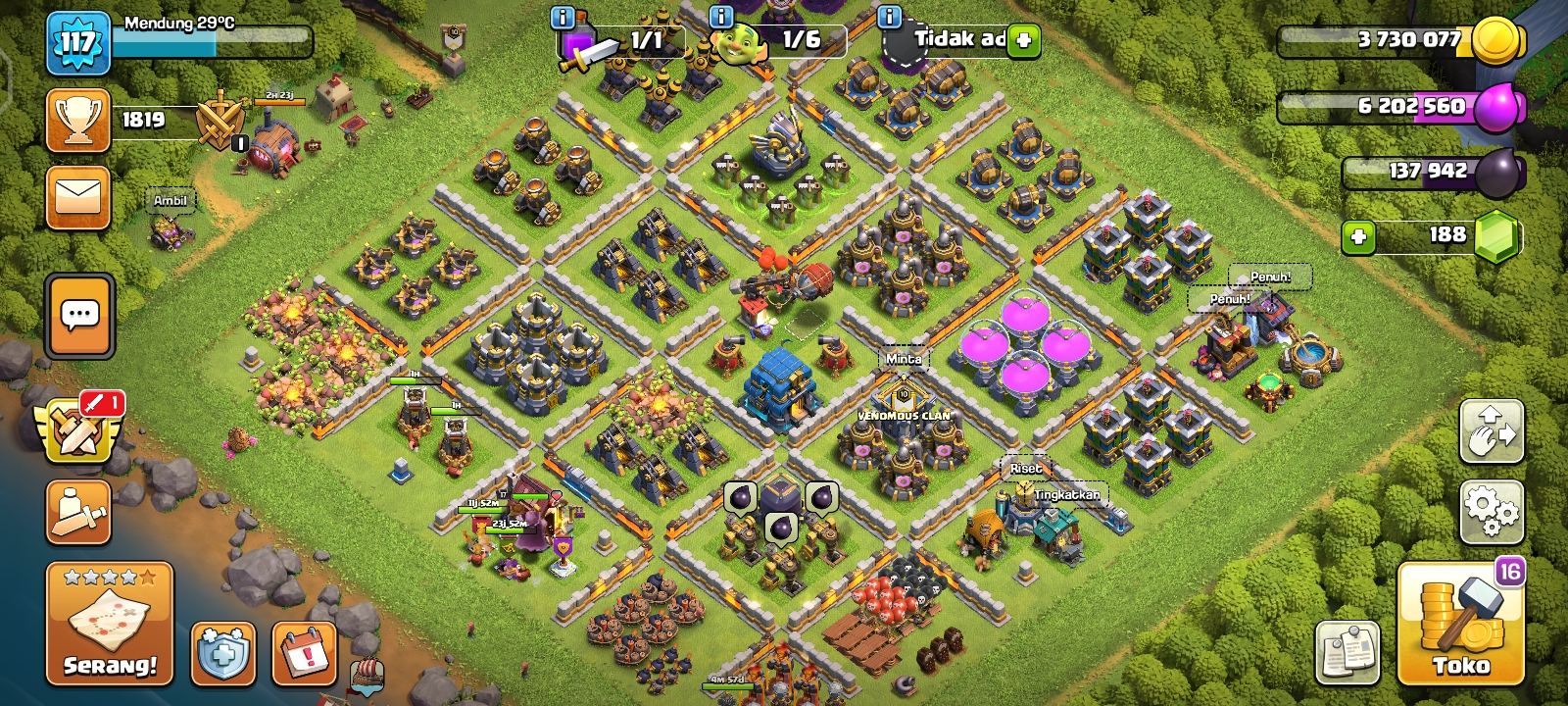 Coc Th 12 udah max kurang town wall