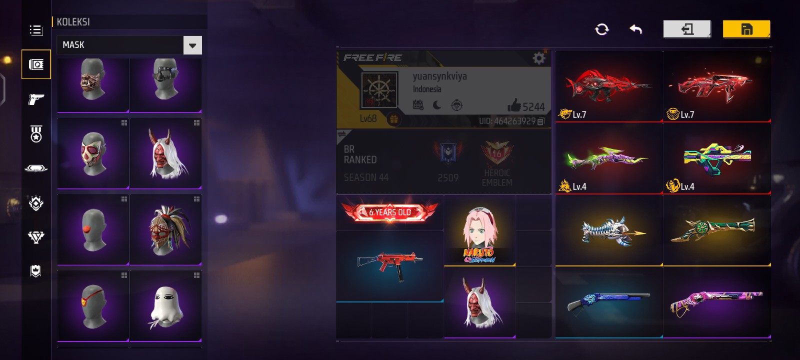 Akun ff old evo ada 4 max 2 sisanya lvl 4 semua sg riper ama trompet on vault 500+