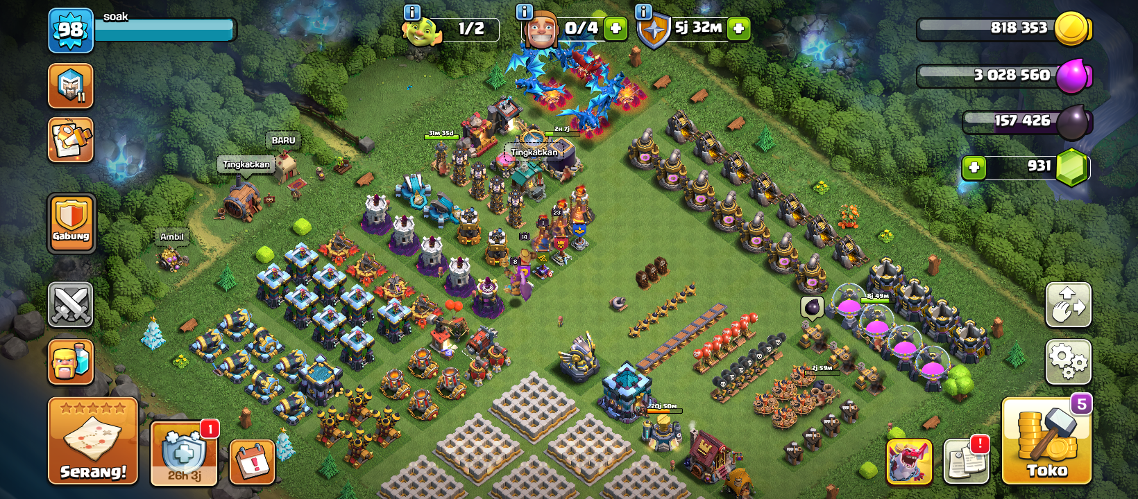 Akun COC TH 13 upgrade 50%