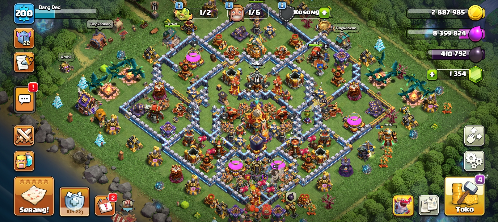 AKUN COC TH 16 FULL UPGADE, MINES TEMBOK BELUM FULL UPGRADE