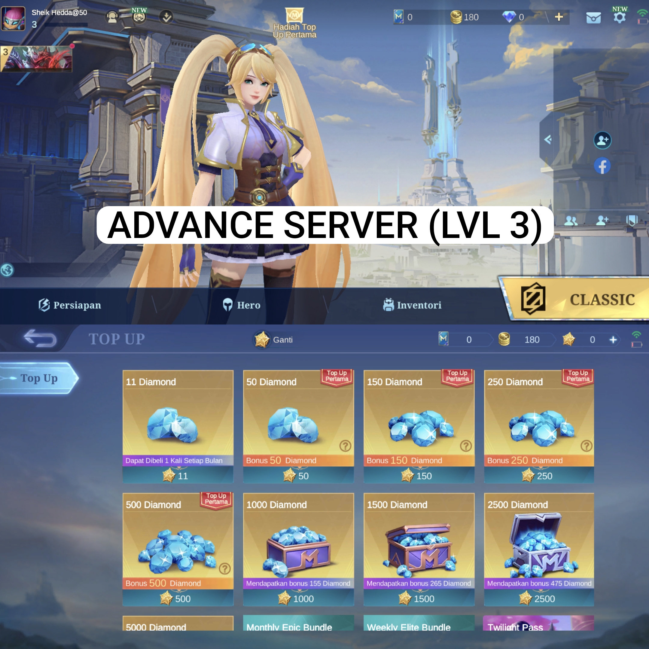 Akun Advance server Mobile legend