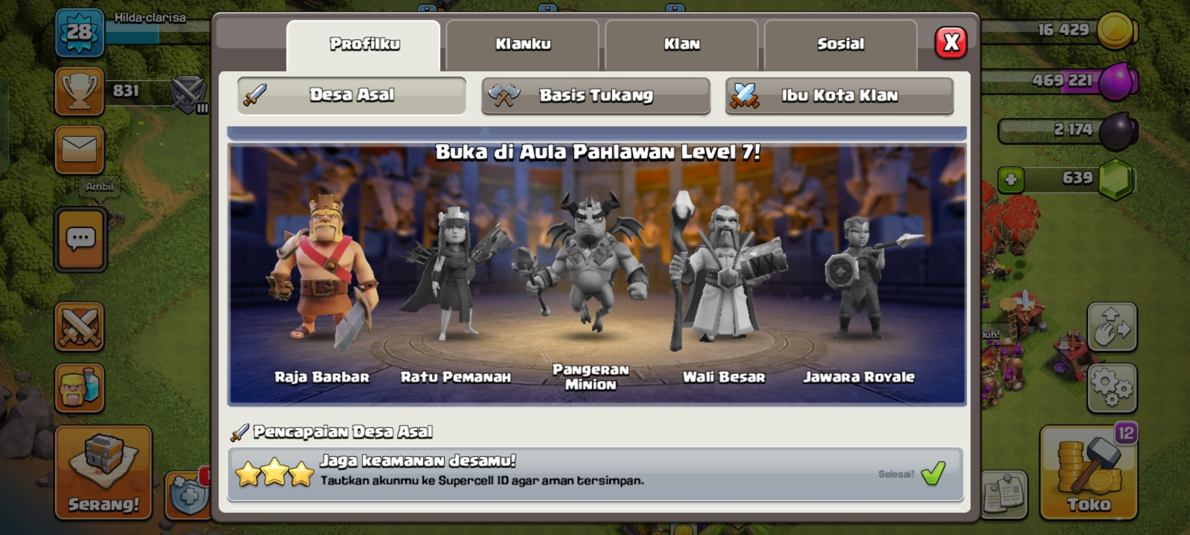 Jual akun clash of Clans th 8