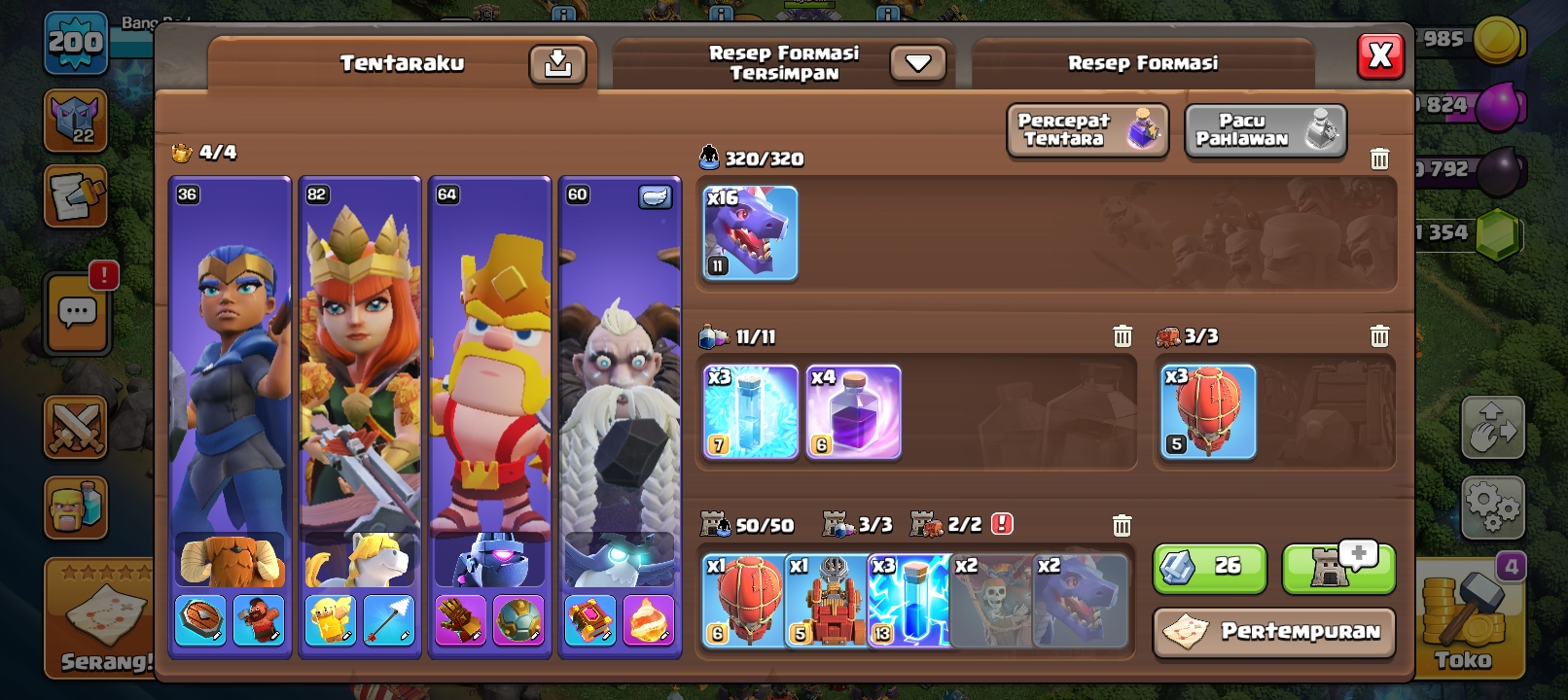 AKUN COC TH 16 FULL UPGADE, MINES TEMBOK BELUM FULL UPGRADE