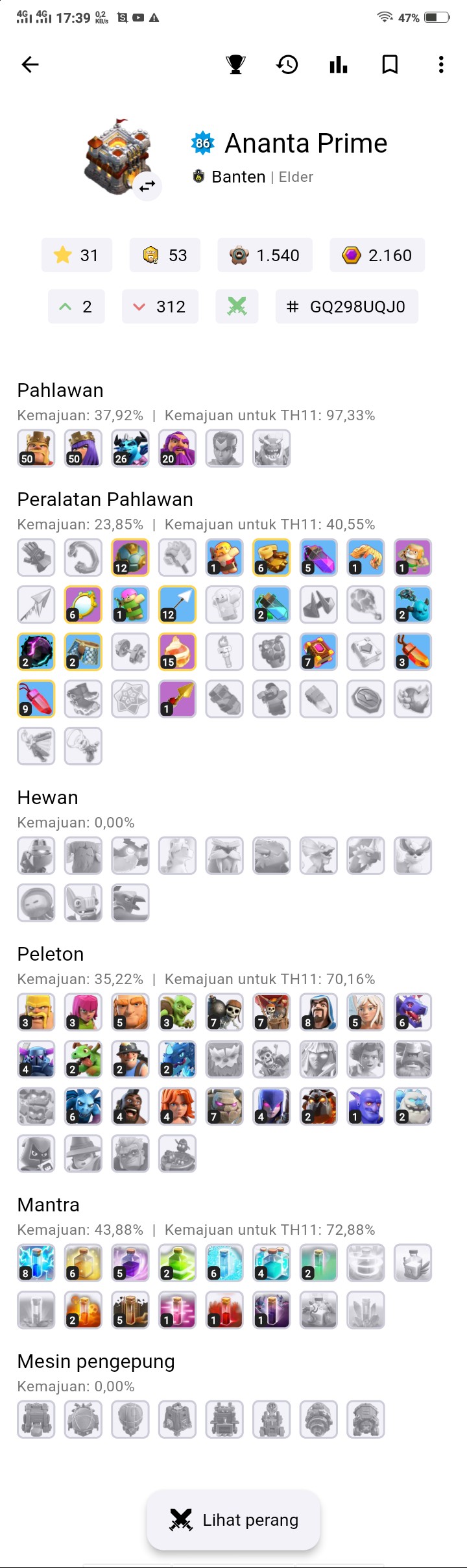 Jual akun coc th 11, udah max semua tinggal tembok, jebakan sama minion nya 5 level lagi.