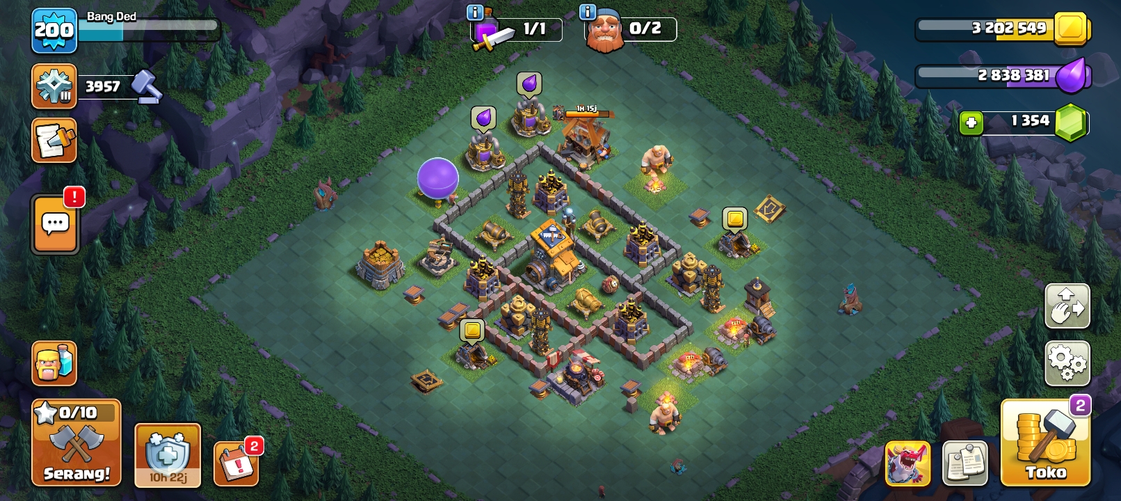 AKUN COC TH 16 FULL UPGADE, MINES TEMBOK BELUM FULL UPGRADE